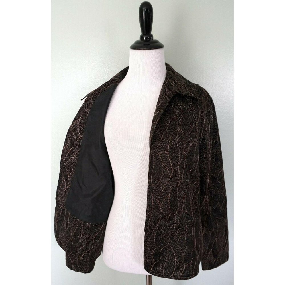 Chicos Brown Bronze Leaf Pattern Open Front Metal… - image 5